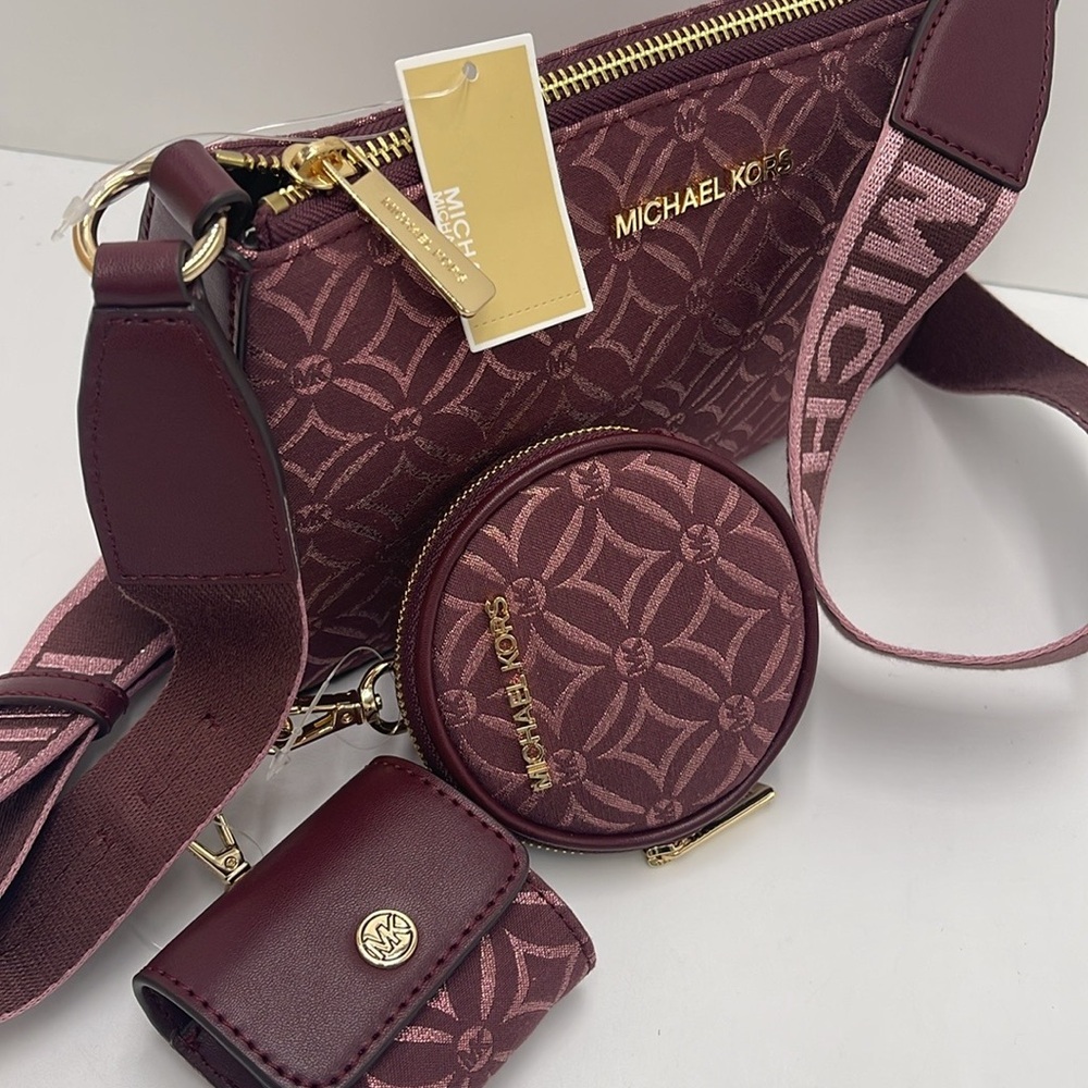 MICHAEL KORS Jet Set Travel Small Logo Jacquard Crossbody With Tech Attach - Oxb - Picture 3 of 16